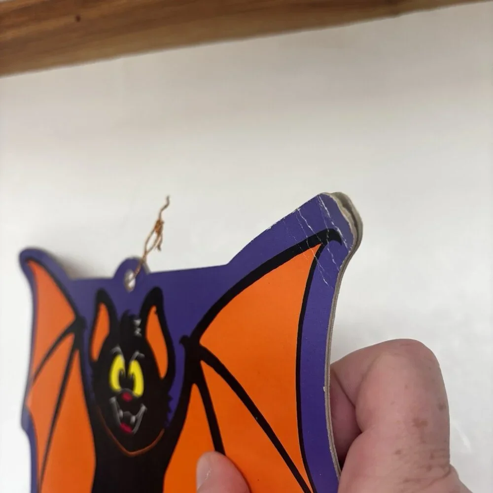 Vintage Halloween Bat Die Cut Red Ribbon Streamers Happy Halloween Decor Read🎃